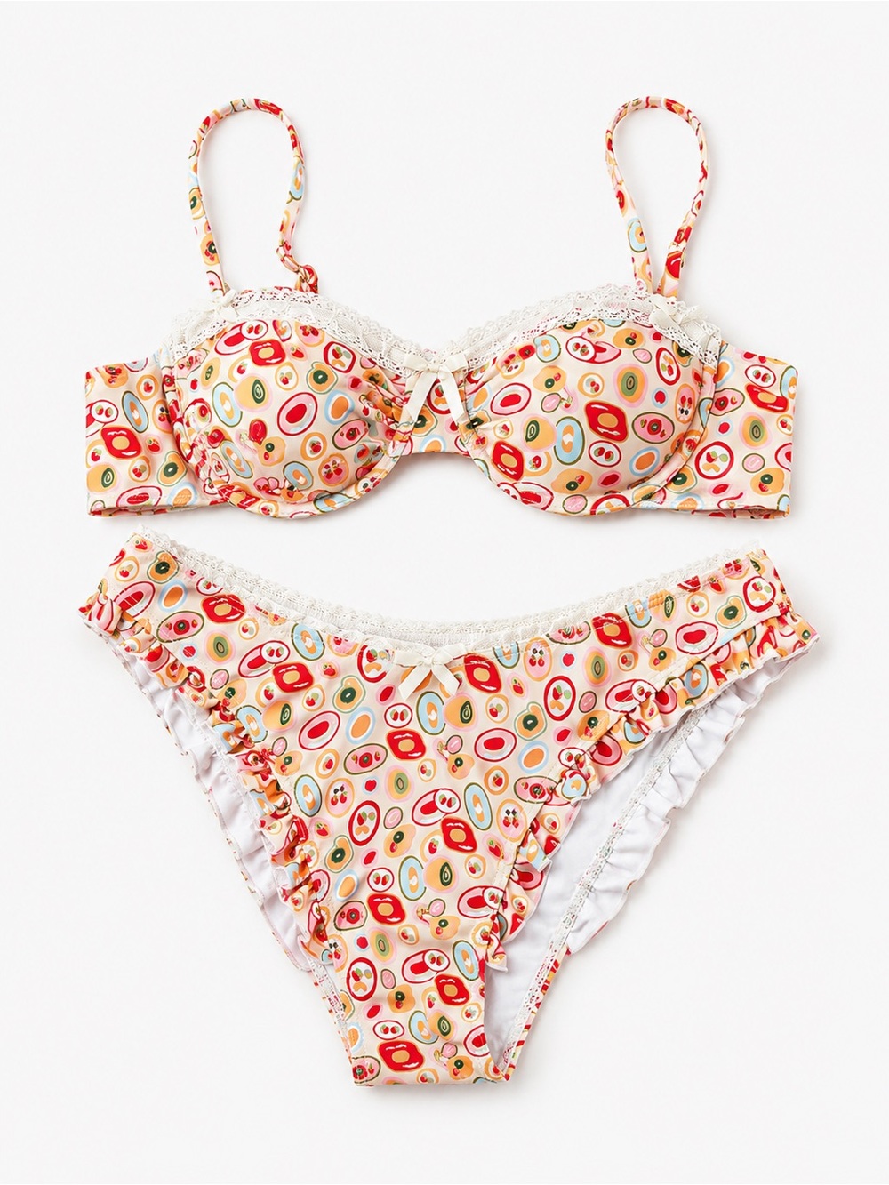SHEIN Peach and Red Printed Two-Piece Bikini Set